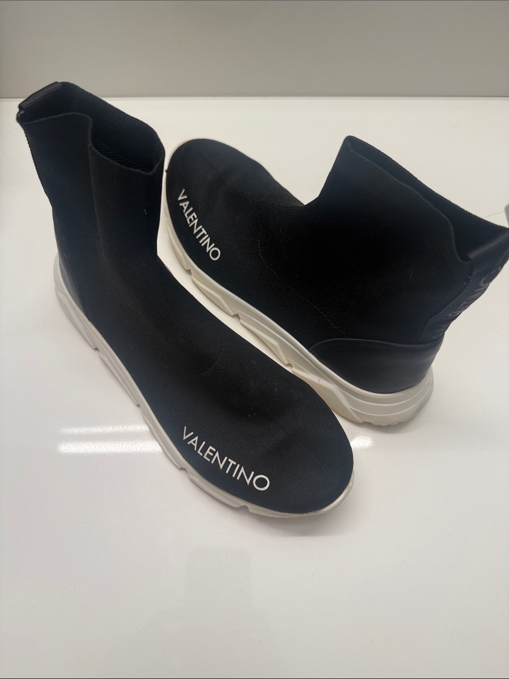 Valentino Black Knit Sock Sneakers with White Sole